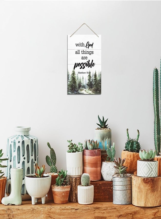 XQLSR Christian Decor, Rustic Hanging Wood Plaque Sign, Christian Wall Hanging Decoration, Home Decor, Scripture Wall Art, Religious Gifts, Matthew 19:26 Sign, With God All Things Are Possible Sign - Image 4